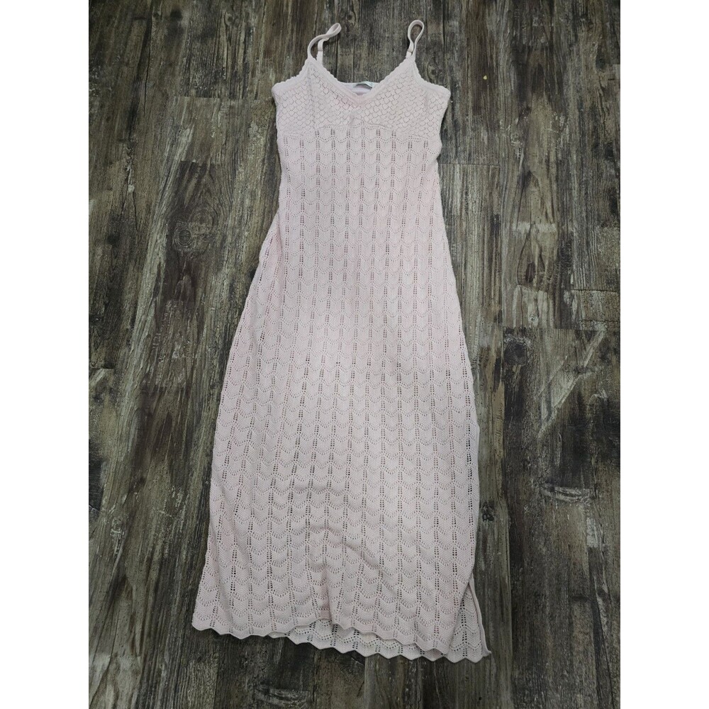 Hollister Women Dress M Pink Crochet Knit Midi Slits Lined Festival Boho Coastal